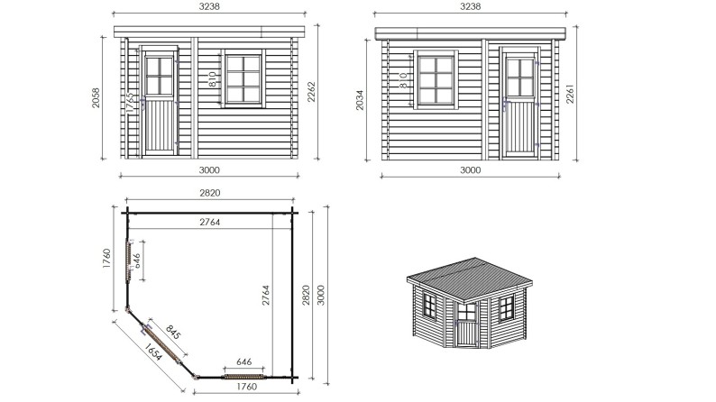 Caseta de jardín de madera 8 m2 - 3x3 m - 28 mm - impregnada