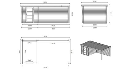 Caseta de jardín de madera 6 m2 - 5.84x3 m - 28 mm - impregnada
