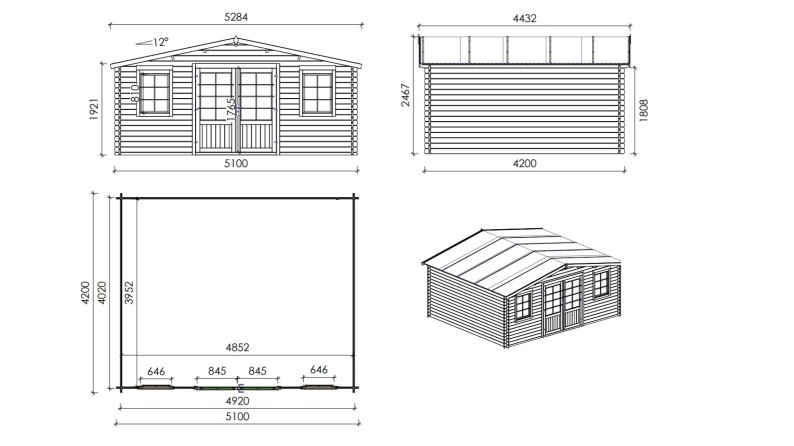 Caseta de jardín de madera 21.42 m2 - 5.1x4.2 m - 34 mm