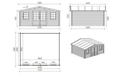 Caseta de jardín de madera 21.42 m2 - 5.1x4.2 m - 34 mm