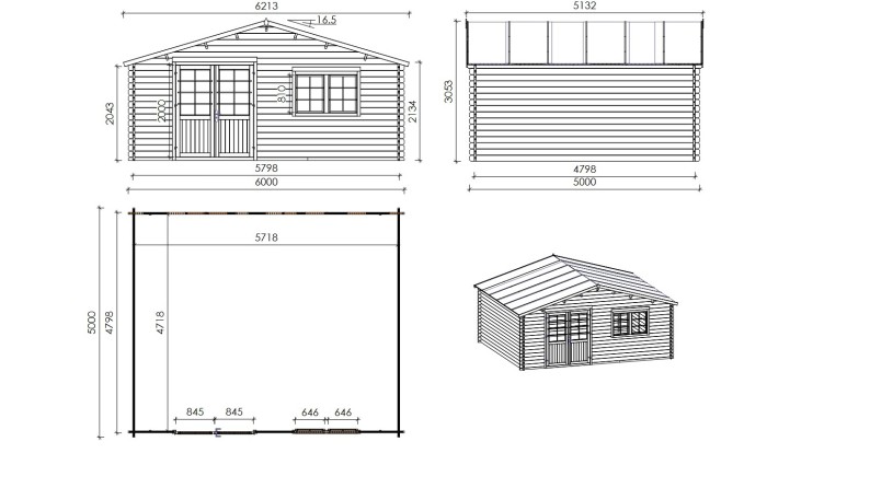 Caseta de jardín de madera 30 m2 - 6x5 m - 40 mm