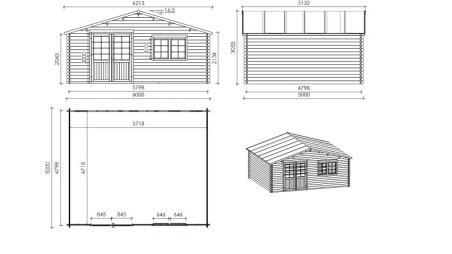 Caseta de jardín de madera 30 m2 - 6x5 m - 40 mm