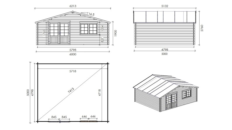 Caseta de jardín de madera 30 m2 - 6x5 m - 40 mm