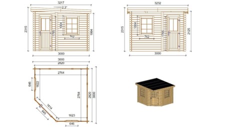 Caseta de jardín de madera 8 m2 - 3x3 m - 28 mm - impregnada