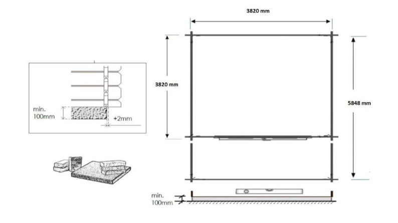 Caseta de jardín de madera-4x4 m - 24 m2 con terraza- Impregnada
