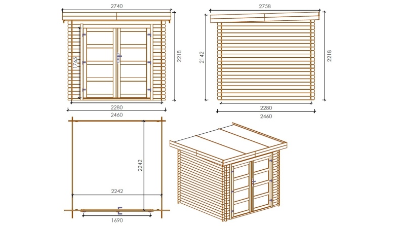 Caseta de jardín de madera 6 m2 - 2.46x2.46 m - 19 mm - impregnada