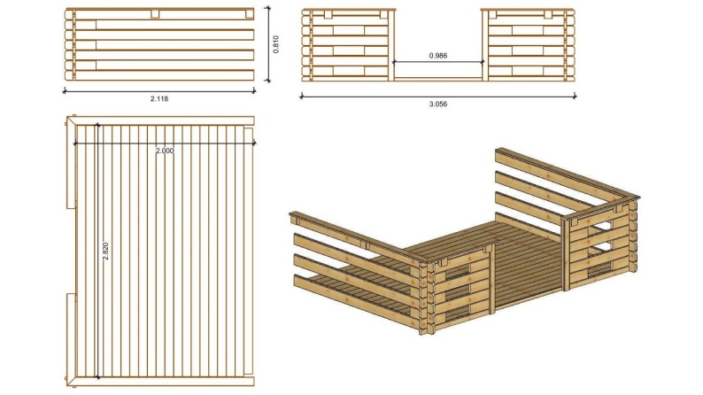 Caseta de jardín de madera-3x3 m - 15 m2 con terraza- Impregnada