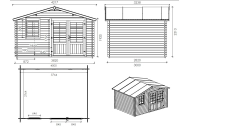 Caseta de jardín de madera 12 m2 - 4x3 m - 28 mm