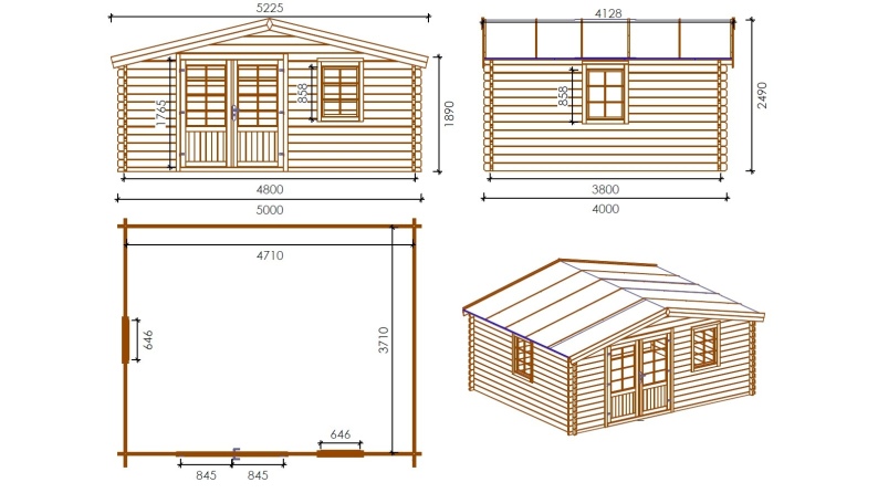 Caseta de jardín de madera 20 m2 - 5x4 m - 45 mm - impregnada