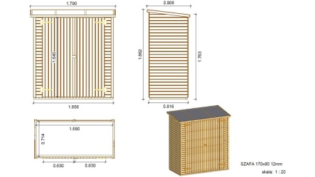 Armario de jardín para herramientas 1.66x0.82 m H.1.86 - con suelo y pared trasera