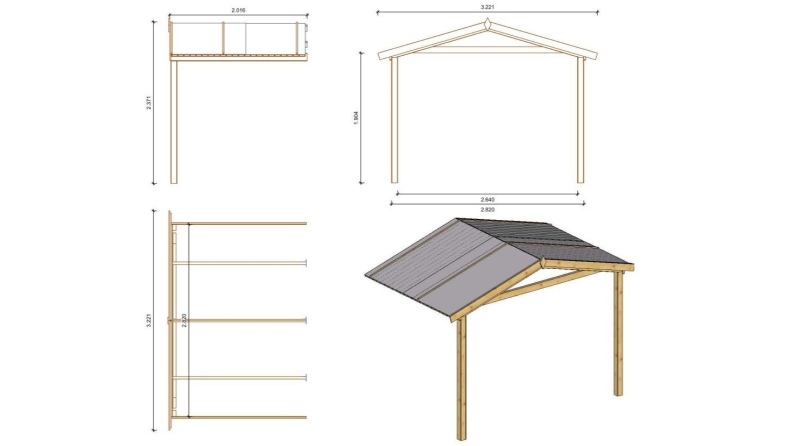 Caseta de jardín de madera-3x3 m - 15 m2 con terraza