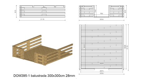 Caseta de jardín de madera-3x3 m - 18 m2 con terraza- Impregnada