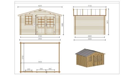 Caseta de jardín de madera 11.7 m2 - 3.9x3 m - 34 mm