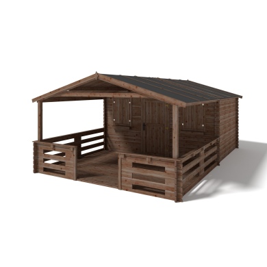 Caseta de jardín de madera-4x3 m - 24 m2 con terraza- Impregnada