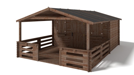 Caseta de jardín de madera-4x3 m - 24 m2 con terraza- Impregnada