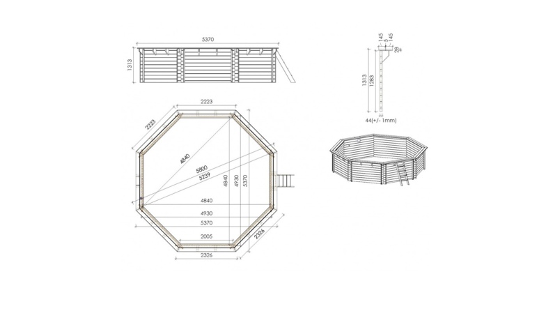 Piscina de madera 5.37x5.37 - H.1.31 m autoportante