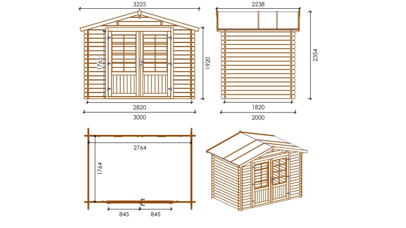 Caseta de jardin de madera 6 m2 - 3x2 m - 28 mm  