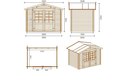 Caseta de jardín de madera-3x2 m - 15 m2 con terraza
