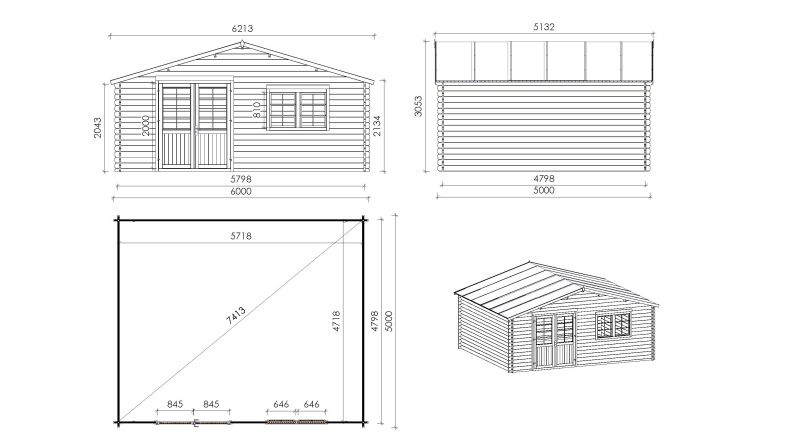Caseta de jardín de madera 30 m2 - 6x5 m - 40 mm