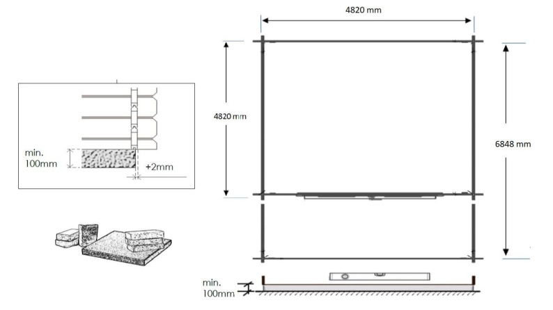 Caseta de jardín de madera-5x5 m - 35 m2 con terraza- Impregnada