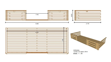 Caseta de jardín de madera-5x5 m - 35 m2 con terraza- Impregnada