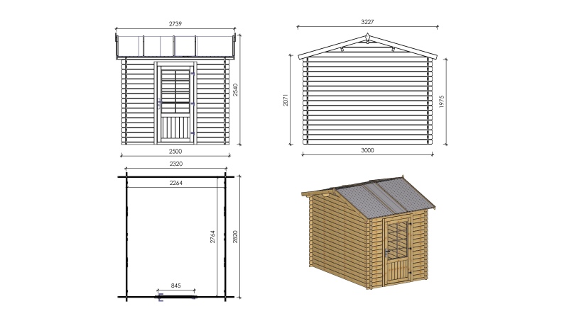 Caseta de jardín de madera 7.5 m2 - 2.5x3 m - 28 mm - impregnada