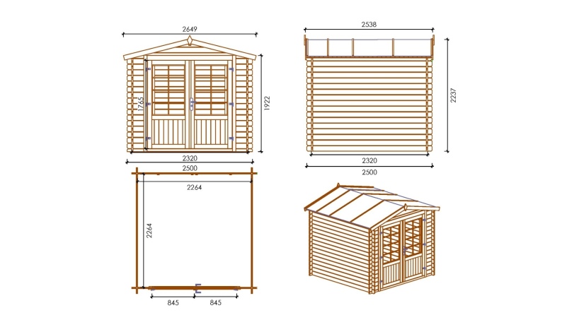 Caseta de jardin de madera 6.25 m2 - 2.5x2.5 m - 28 mm  