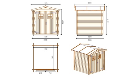 Caseta de jardin de madera 4 m2 - 2x2 m - 19 mm  