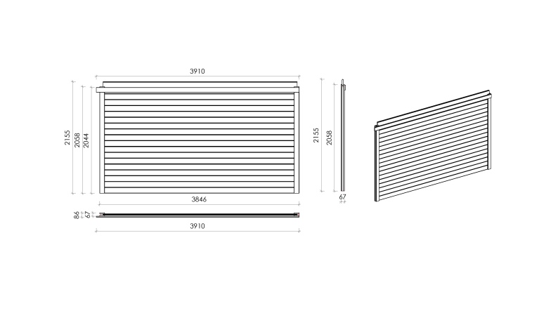 Pared para la caseta 28 mm - 3.85xh.2.15 m  - tratada.