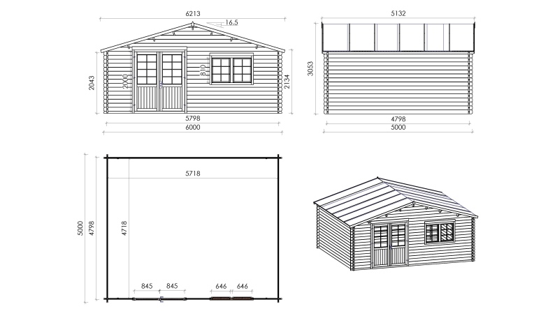 Caseta de jardín de madera-6x5 m - 48 m2 con terraza