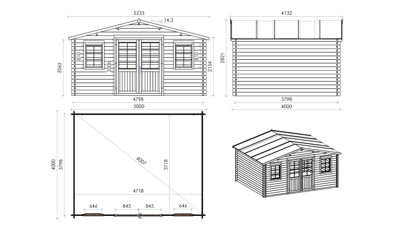 Caseta de jardín de madera-5x4 m - 35 m2 con terraza