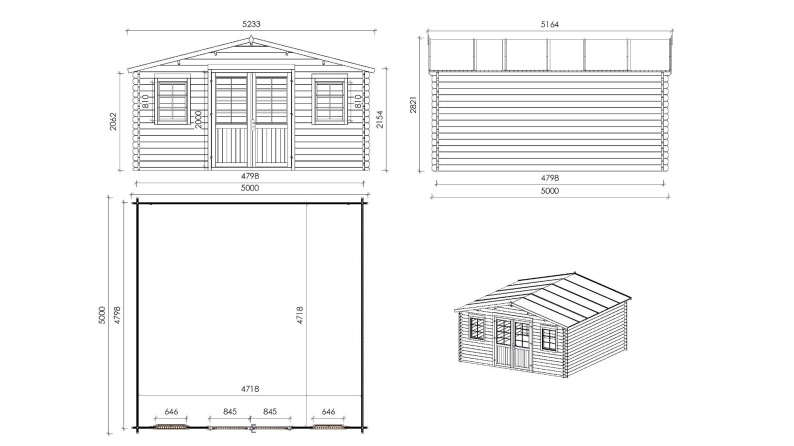 Caseta de jardín de madera-5x5 m - 40 m2 con terraza