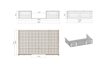 Caseta de jardín de madera-5x5 m - 40 m2 con terraza