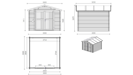 Caseta de jardín de madera 9 m2 - 3x3 m - 28 mm - impregnada