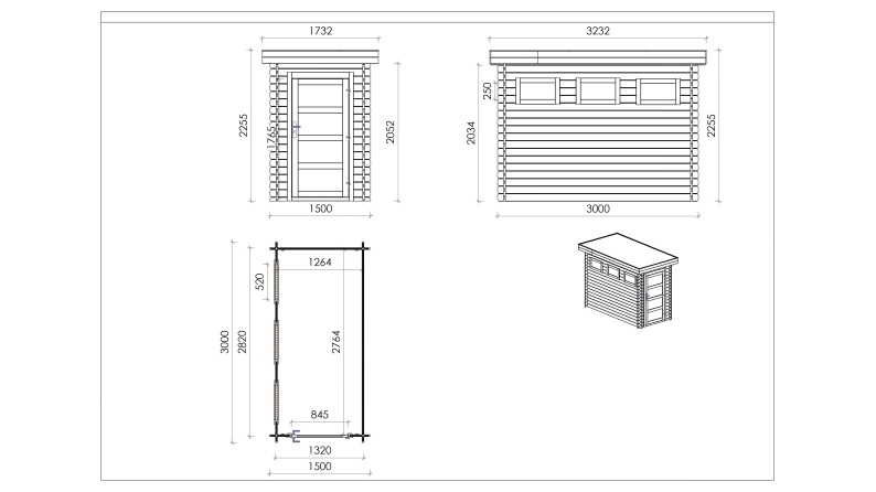 Caseta de jardín de madera 4.5 m2 - 1.5x3 m - 28 mm - impregnada