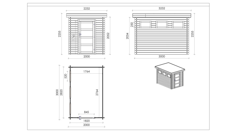 Caseta de jardín de madera 6 m2 - 2x3 m - 28 mm - impregnada