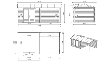 Caseta de jardín de madera 17.4 m2 - 5.79x3 m - 28 mm