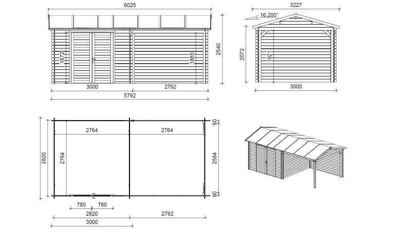 Caseta de jardín de madera 17.4 m2 - 5.79x3 m - 28 mm