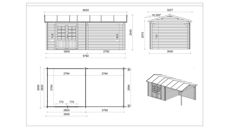 Caseta de jardín de madera 18 m2 - 5.79x3 m - 28 mm - impregnada