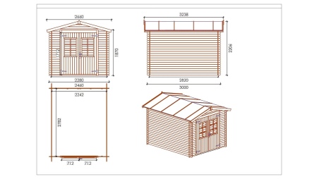 Caseta de jardín de madera 7.38 m2 - 2.46x3 m - 19 mm - impregnada