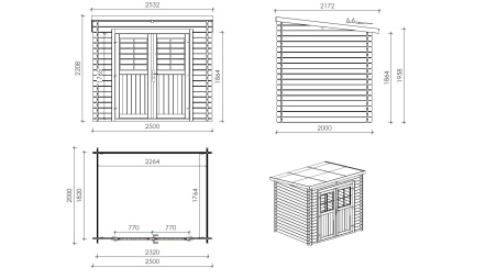 Caseta de jardín de madera 5 m2 - 2.5x2 m - 28 mm - impregnada