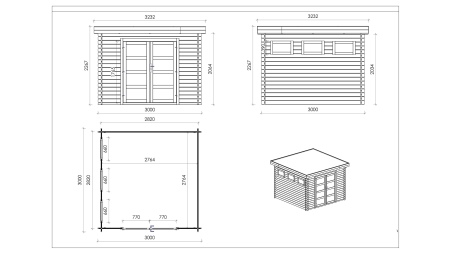 Caseta de jardín de madera 9 m2 - 3x3 m - 28 mm - impregnada