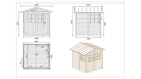 Caseta de jardín de madera 4.18 m2 - 2.07x1.96 m - 18 mm