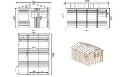 Caseta de jardín de madera 11.95 m2 - 3.05x3.92 m - 18 mm