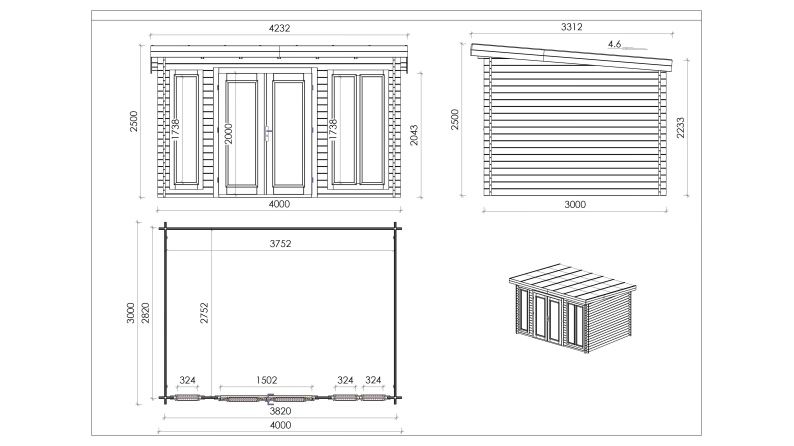Caseta de jardín de madera 12 m2 - 4x3 m - 34 mm