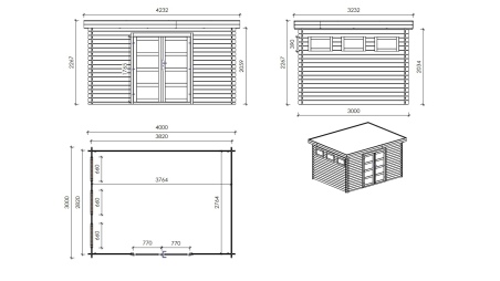 Caseta de jardín de madera 12 m2 - 8x3 m - 28 mm - impregnada