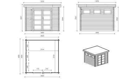 Caseta de jardín de madera 21 m2 - 3x3 m - 28 mm - impregnada