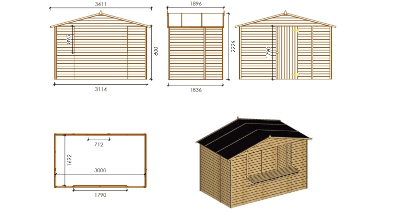 Quiosco caseta comercial 5.72 m2 - 3.11x1.84 m - 19 mm