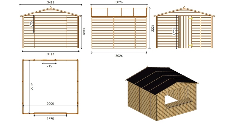 Quiosco caseta comercial 9.42 m2 - 3.11x3.03 m - 19 mm