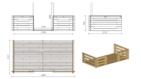 Caseta de jardín de madera-4x4 m - 24 m2 con terraza